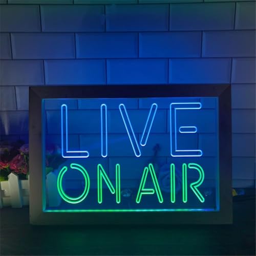 Live On Air Led Leuchtreklame, Aufnahmestudio Videoraum USB Holz Tischlampe Neonlichter Schreibtisch Nachtlichter, Green Blue, 42x32cm von Generic