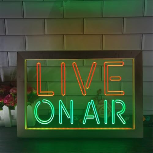 Live On Air Led Leuchtreklame, Aufnahmestudio Videoraum USB Holz Tischlampe Neonlichter Schreibtisch Nachtlichter, Green Red, 32x22cm von Generic