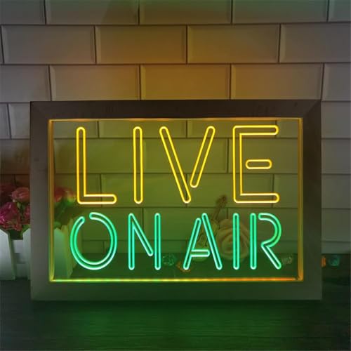 Live On Air Led Leuchtreklame, Aufnahmestudio Videoraum USB Holz Tischlampe Neonlichter Schreibtisch Nachtlichter, Green Yellow, 42x32cm von Generic