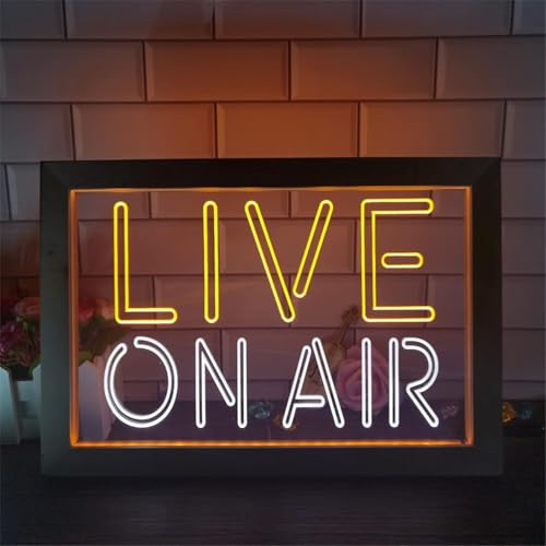 Live On Air Led Leuchtreklame, Aufnahmestudio Videoraum USB Holz Tischlampe Neonlichter Schreibtisch Nachtlichter, White Orange, 42x32cm von Generic