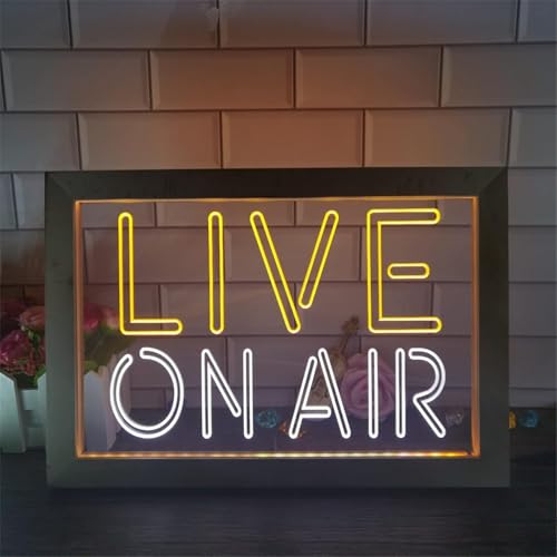 Live On Air Led Leuchtreklame, Aufnahmestudio Videoraum USB Holz Tischlampe Neonlichter Schreibtisch Nachtlichter, White Yellow, 32x22cm von Generic