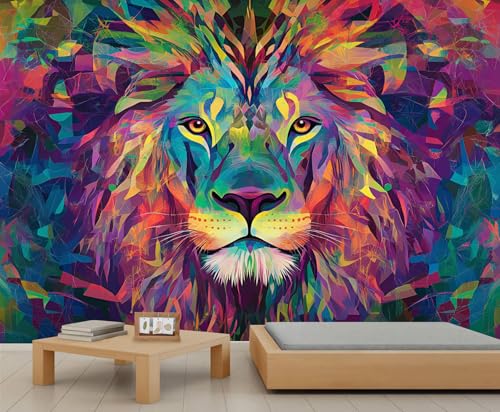 Löwen Wandbild Abstrakte Wandtapete Geometrische Tapete Bunte Tapete für Schlafzimmer Wohnzimmer Poster 490 X 350 cm von Generic