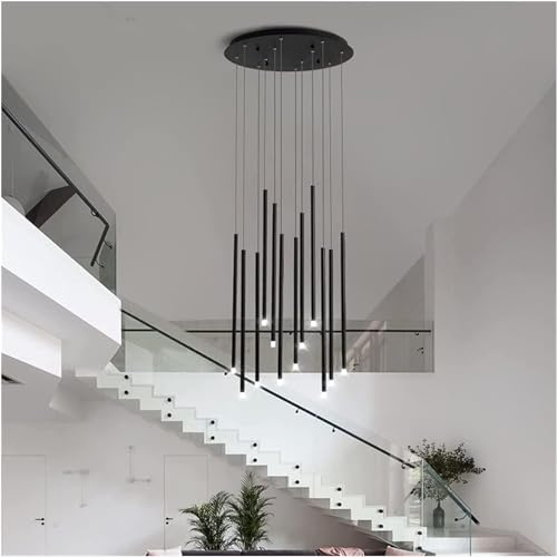 Long Tube St Spiral Kronleuchter Moderne Duplex Led Pendelleuchte Cluster Pendelleuchte Mit Einstellbarer Höhe Für Kücheninsel Loft Bar Gebäude Foyer Lampe, 12 Lights Black, Warm Light von Generic