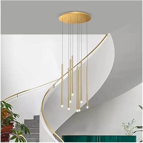 Long Tube St Spiral Kronleuchter Moderne Duplex Led Pendelleuchte Cluster Pendelleuchte Mit Einstellbarer Höhe Für Kücheninsel Loft Bar Gebäude Foyer Lampe, 8 Lights Gold, White Light von Generic