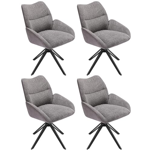 Lounge Sessel 360° Drehbar Breites Kissen Eisengestell Polsterstuhl für Küche Esszimmer Wohnzimmer Büro Arbeitszimmer Armlehnstuhl bis 150 kg Belastbar Freizeitstuhl 4er Set Grau von Generic