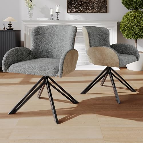 Lounge Sessel 360° Drehbar Schwarze Eisenbeine Ergonomischer Stuhl mit Armlehnen für Wohnzimmer Küchen Esszimmer Büro Studie Polsterstuhl bis 150 kg Belastbar 2er Set Grau von Generic