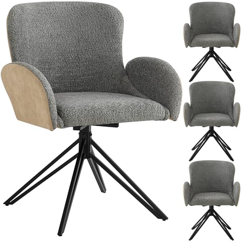 Lounge Sessel 360° Drehbar Schwarze Eisenbeine Ergonomischer Stuhl mit Armlehnen für Wohnzimmer Küchen Esszimmer Büro Studie Polsterstuhl bis 150 kg Belastbar 4er Set Grau von Generic