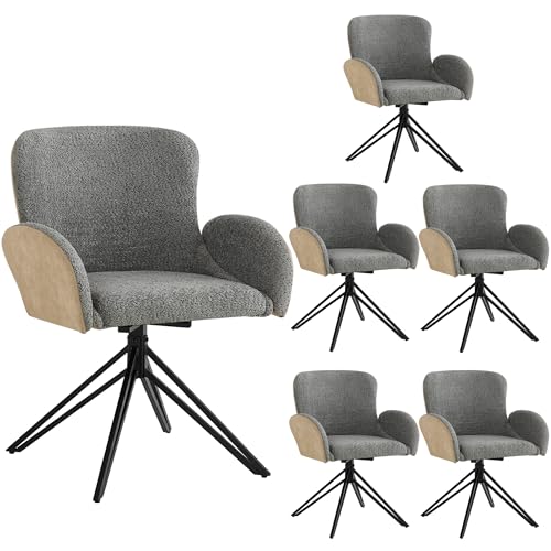 Lounge Sessel 360° Drehbar Schwarze Eisenbeine Ergonomischer Stuhl mit Armlehnen für Wohnzimmer Küchen Esszimmer Büro Studie Polsterstuhl bis 150 kg Belastbar 6er Set Grau von Generic