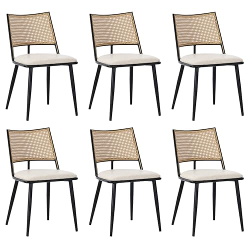 Loungesessel PU-Sitz Rattan-Rückenlehne Freizeitstuhl für Wohnzimmer Esszimmer Schlafzimmer Garten Terrasse Balkon bis 120 kg belastbar 6er Set Schwarz von Generic