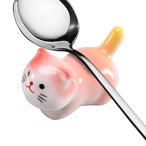 Lucky Cat Chopstick Halter – Keramik Maneki-Neko Chopstick Rest | Katzenlöffelhalter & Chopstick Rest | Handgefertigte Katzenschmuck für Küche, Löffel, Bowls, Japanischer Stil Porcelain Chopstick Rest von Generic