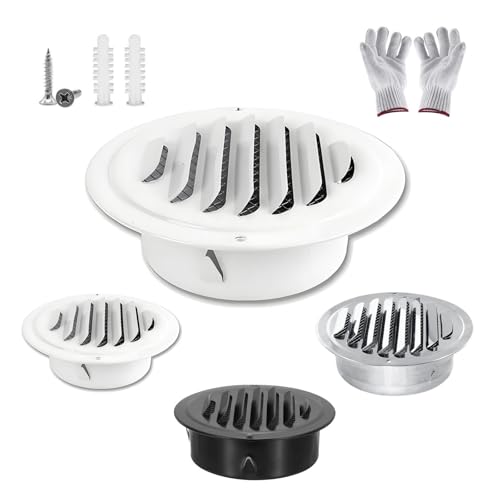 Lüftungsgitter 50 Mm Edelstahl Abluftgitter, Rund Belüftungsgitter Zuluft Abluft Gitter Mit Schrauben Und Handschuhen, Lamellengitter Abschlussgitter Außenwand Auspuff(White,150 mm-5.9 in) von Generic
