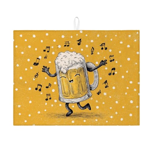 Lustige Bierkrug-Abtropfmatten für Küchentheke, saugfähiges Abtropfgestell, Mikrofaser, 45,7 x 61 cm, Gelb von Generic