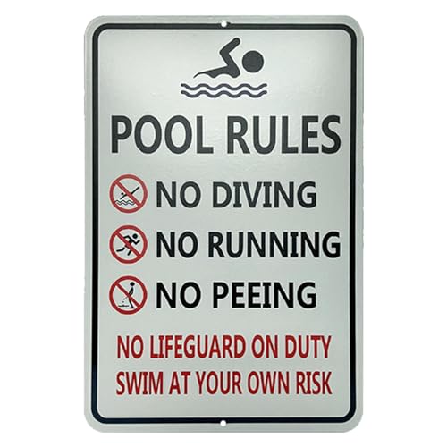 Lustige Metall-Pool-Schilder, Pool-Sicherheitsschilder - Sommer-Pool-Warnschild,Humorvolles Textdesign Pool-Warnschild aus Metall im Retro-Look für Außenpool von Generic