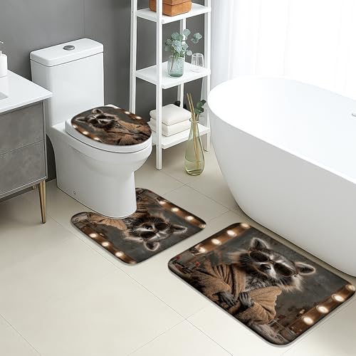 Lustiges Badezimmermatten-Set, 3-teilig, stilvolles Waschbär-Design, saugfähig, rutschfest, WC-Vorleger, U-förmig, waschbar, witziges Tier, schnell trocknend, Memory-Schaum, Badezimmerteppich-Set Lustiges Badezimmermatten-Set, 3-teilig, stilvolles Waschbär-Design, saugfähig, rutschfest, WC-Vorleger, U-förmig, waschbar, witziges Tier, schnell trocknend, Memory-Schaum, Badezimmerteppich-Set von Generic