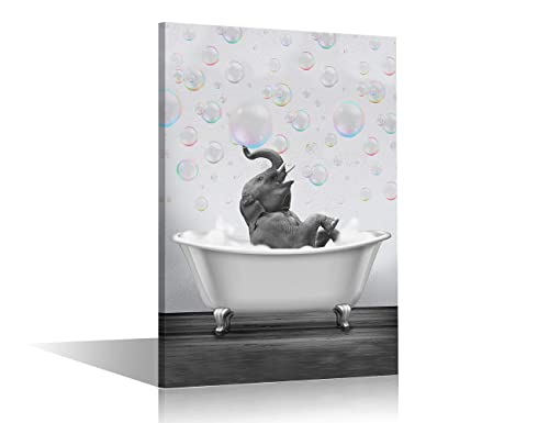 Lustiges Bild auf Leinwand, Motiv: Elefant in der Badewanne, Spielen Sie die Blase, modernes Kunstwerk für Badezimmer, Schlafzimmer, Heimdekoration, gerahmt, fertig zum Aufhängen, 40 x 60 cm von Generic