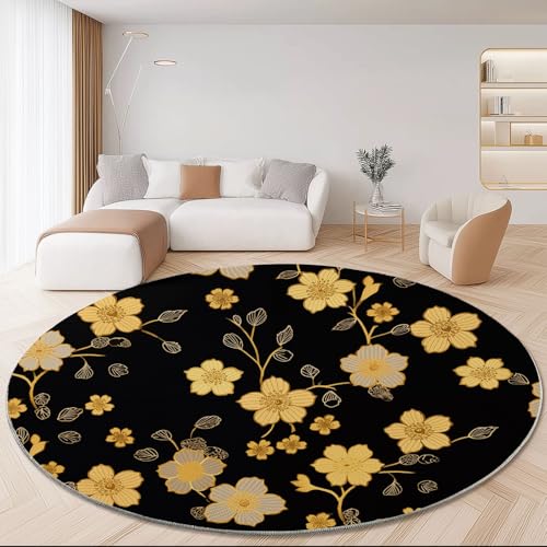 Luxuriös Runder Teppiche 120 cm Blumen Blätter Goldmuster Waschbarer Runder Teppich rutschfest Fusselfrei Niederflor Für Wohnzimmer Kinderzimmer Schlafzimmer Couchtisch Gelb Luxuriös Runder Teppiche 120 cm Blumen Blätter Goldmuster Waschbarer Runder Teppich rutschfest Fusselfrei Niederflor Für Wohnzimmer Kinderzimmer Schlafzimmer Couchtisch Gelb von Generic