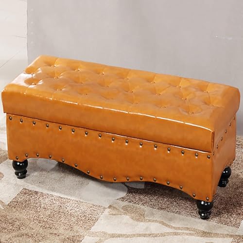 Luxuriöse Aufbewahrung Ottomane Bank, Kunstleder Ende des Bettes Bank Mit Stauraum, Moderne Wohnzimmer Flur Schuhe Wickelhocker Multifunktionsbänke - Schwarz, Retro Yellow, 75x45x45cm(30x18x18inch) von Generic