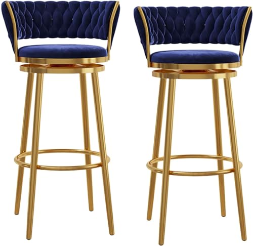 Luxuriöse Barhocker mit Drehfunktion aus Samt, 2er-Set mit gebogener, gewebter Rückenlehne, Stühle in Thekenhöhe, Fußstütze für die Kücheninsel zu Hause, rosagoldene Metallbeine, 6 Luxuriöse Barhocker mit Drehfunktion aus Samt, 2er-Set mit gebogener, gewebter Rückenlehne, Stühle in Thekenhöhe, Fußstütze für die Kücheninsel zu Hause, rosagoldene Metallbeine, 6 von Generic