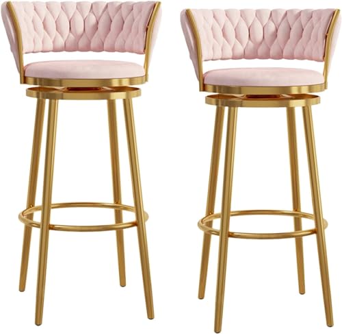 Luxuriöse Barhocker mit Drehfunktion aus Samt, 2er-Set mit gebogener, gewebter Rückenlehne, Stühle in Thekenhöhe, Fußstütze für die Kücheninsel zu Hause, rosagoldene Metallbeine, 6 Luxuriöse Barhocker mit Drehfunktion aus Samt, 2er-Set mit gebogener, gewebter Rückenlehne, Stühle in Thekenhöhe, Fußstütze für die Kücheninsel zu Hause, rosagoldene Metallbeine, 6 von Generic