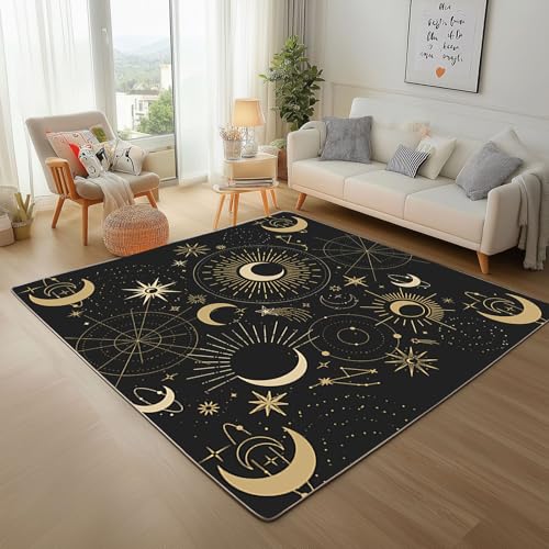 Luxuriöse Geometrie Sonne Mond Teppich Läufer 150x210cm – Galaxie Geometrie Mond Kurzflor Waschbar Teppich, Pflegeleicht, Extra Weich – Für Flur, Küche, Schlafzimmer Teppiche von Generic