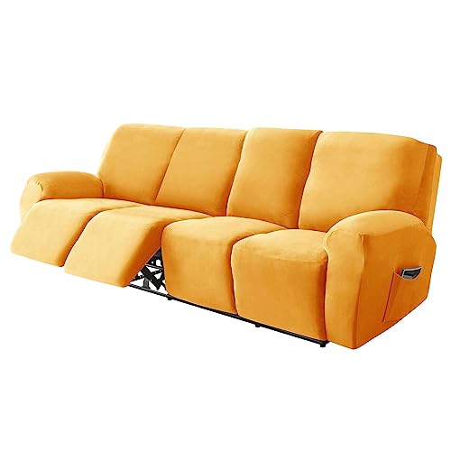 Luxuriöser Stretch-Sofabezug aus Samt für 4-Sitzer-Sofas mit rutschfester Technologie und Möbelschutz, Gold (10-teiliges Set) von Generic