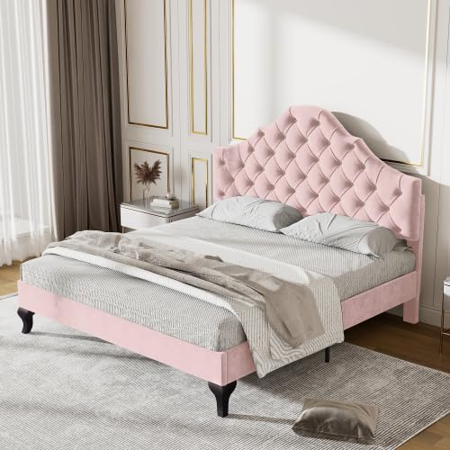 Luxuriöses Gepolstertes Doppelbett Mit Lattenrost Und Verstellbarem Kopfteil, Perfekt Für Kinder, Jugendliche Und Gästezimmer (ohne Matratze)(Color:Pink +140 * 200cm) von Generic