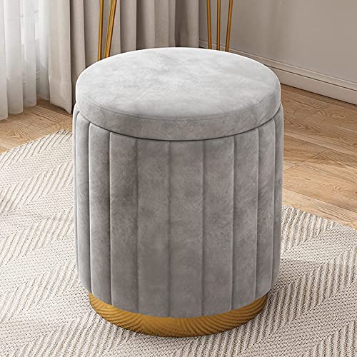 Luxury Round Samt Aufbewahrungsbox, Ottomane, weich, gepolstert, Fußrückstand mit goldfarbener Basis, große Kapazität, Vanity Chair für Wohnzimmer & Schlafzimmer, Grau, 34 x 34 x 45 cm (13 x 13 x 18 Luxury Round Samt Aufbewahrungsbox, Ottomane, weich, gepolstert, Fußrückstand mit goldfarbener Basis, große Kapazität, Vanity Chair für Wohnzimmer & Schlafzimmer, Grau, 34 x 34 x 45 cm (13 x 13 x 18 von Generic