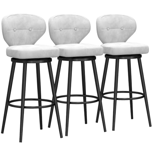 Luxury Velvet Bar Stools Set of 3 Modern Swivel Bar Chairs with Metal Footrest and Backrest Ideal for Kitchen Island Pub White 75 cm Height Luxury Velvet Bar Stools Set of 3 Modern Swivel Bar Chairs with Metal Footrest and Backrest Ideal for Kitchen Island Pub White 75 cm Height von Generic