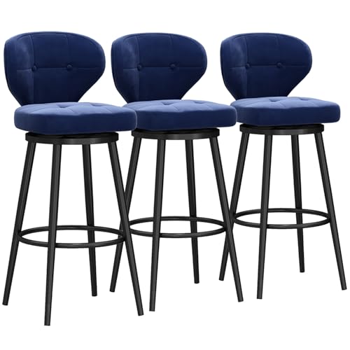 Luxury Velvet Swivel Bar Stools with Metal Footrest Set of 3 Modern Backed Bar Chairs for Kitchen Island Pub Blue 75 cm Height Luxury Velvet Swivel Bar Stools with Metal Footrest Set of 3 Modern Backed Bar Chairs for Kitchen Island Pub Blue 75 cm Height von Generic