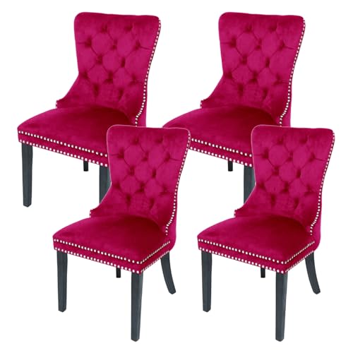 Luxus Samt Esszimmerstühle Set von 4 High-End gepolsterte getufteten Esszimmerstuhl mit Nagelkopf trim Massivholzbeine ideal für Restaurant Küche Schlafzimmer Wohnzimmer elegant und komfortabel von Generic