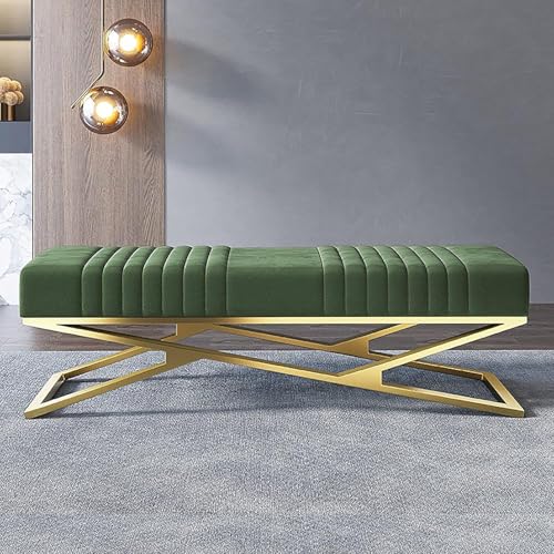 Luxus Samt Gepolsterte Sitzbank, Bequeme Eingangsschuhbank Mit Goldener Basis, Moderne Schlafzimmer Ende des Bettes Bank Multifunktions-akzent-sofabank, Grey, 60x38x42cm(24x15x17inch) von Generic