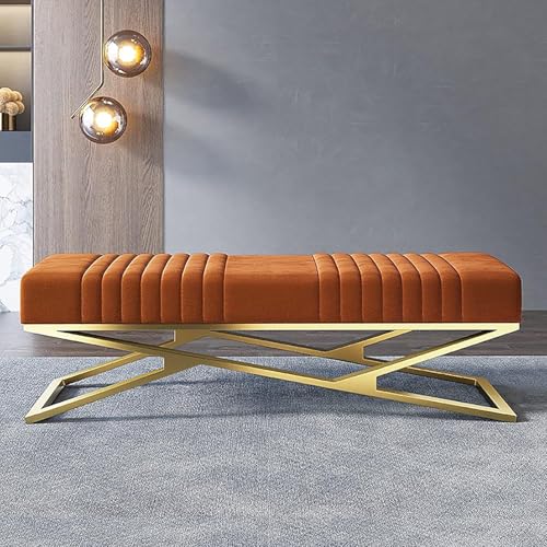 Luxus Samt Gepolsterte Sitzbank, Bequeme Eingangsschuhbank Mit Goldener Basis, Moderne Schlafzimmer Ende des Bettes Bank Multifunktions-akzent-sofabank, Orange, 60x38x42cm(24x15x17inch) von Generic