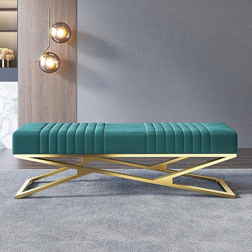 Luxus Samt Gepolsterte Sitzbank, Bequeme Eingangsschuhbank Mit Goldener Basis, Moderne Schlafzimmer Ende des Bettes Bank Multifunktions-akzent-sofabank, Orange, 80x38x42cm(31x15x17inch) von Generic