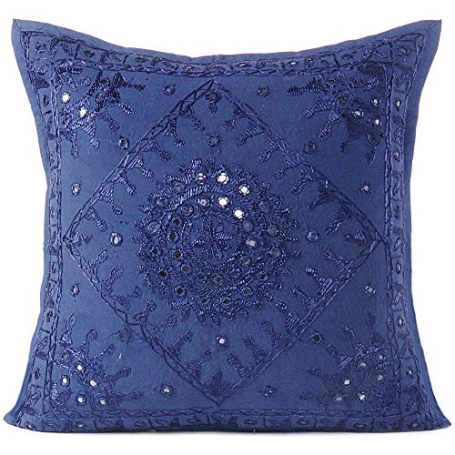 MAM Treasures Bestickter dekorativer Boho-Kissenbezug mit Spiegeln, handgefertigt, Bohemian-Akzent-Kissenbezug für Sofa, Couch, Schlafzimmer, Wohnzimmer, Dunkelblau MAM Treasures Bestickter dekorativer Boho-Kissenbezug mit Spiegeln, handgefertigt, Bohemian-Akzent-Kissenbezug für Sofa, Couch, Schlafzimmer, Wohnzimmer, Dunkelblau von Generic