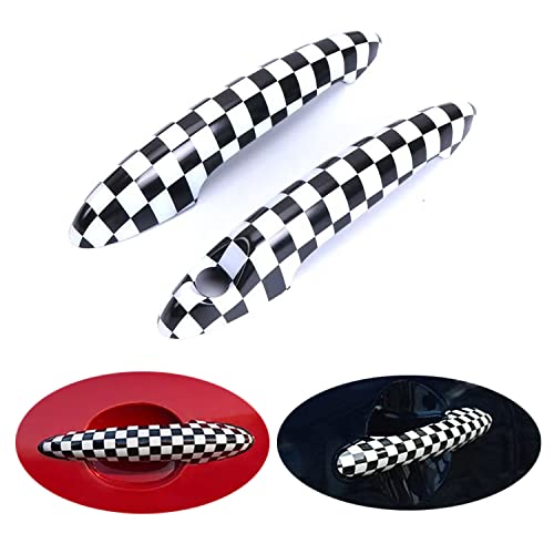 MINI R56-R61 kariert Außentürgriffe-Kappen Blenden, Auto Türgriff Verkleidung für Mini Cooper One/S/JCW R55 R56 R57 R58 R59 R60 R61(Weiß kariert, 2 Türen) von Generic