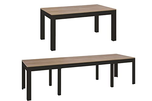 MPS groß praktisch Tisch WENUS 160-300x90x76cm Eiche Craft Schwarz 4-12 Personen Esstisch mit ausziehbarer Tischplatte auf 300 cm Modernes Design Rechteckiger Tisch von Generic
