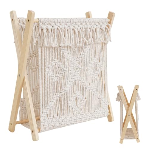 Macrame Buchstützen, Bücherhalter für Regale Boho | Böhmisches kleines Lagerregal | Zeitungsaufbewahrungskorb Multifunktionaler Standzeitungsständer von Generic