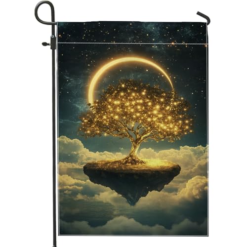 Magische kosmische Baum-Gartenflagge, goldener Sternenbaum, Heimdekoration, Banner, doppelseitige Jute-Hofflagge, saisonale Outdoor-Rasendekoration, 30,5 x 45,7 cm von Generic