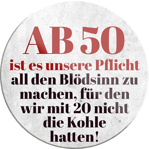 Magnet ''Ab 50 ist es unsere Pflicht Blödsinn'' 8x8cm Kühlschrankmagnet Lustige Sprüche Feier Vintage Retro Geburtstag Deko Party Überraschung Fan Sarkasmus Ironie Funny Schwarzer Humor von Generic