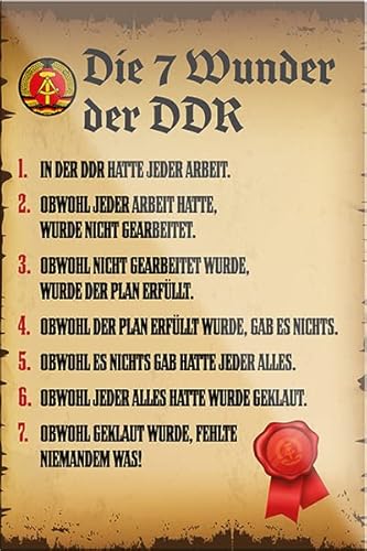 Magnet ''Die 7 Wunder der DDR'' 9x6cm Kühlschrankmagnet Lustige Sprüche Feier Vintage Retro Geburtstag Deko Party Überraschung Fan Sarkasmus Ironie Funny Schwarzer Humor von Generic