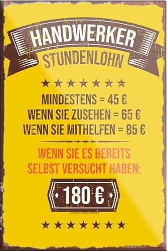 Magnet ''Handwerker Stundenlohn 180€'' 9x6cm Kühlschrankmagnet Lustige Sprüche Feier Vintage Retro Geburtstag Deko Party Überraschung Fan Handwerk Baustelle Arbeit BAU von Generic