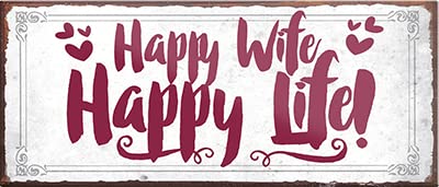 Magnet ''Happy Wife Happy Life'' 9,3x4cm Geschenk Lustige Sprüche Feier Vintage Retro Geburtstag Deko Party Überraschung Fan Familie Zuhause Eltern Geschwister von Generic