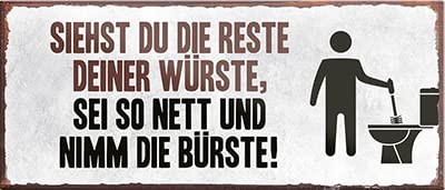 Magnet ''Siehst du die Reste deiner Wurst Bürste'' 9,3x4cm Geschenk Lustige Sprüche Feier Vintage Retro Geburtstag Deko Party Überraschung Fan Zuhause WC Open Closed Badezimmer von Generic