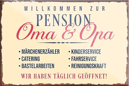 Magnet ''Willkommen zur Pension Oma & Opa'' 9x6cm Kühlschrankmagnet Lustige Sprüche Feier Vintage Retro Geburtstag Deko Party Überraschung Fan Familie Zuhause Eltern Geschwister von Generic