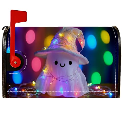 Magnetische Briefkastenabdeckungen, Halloween, verspielte Hexenhut-Lichterkette, Halloween, weiß, dekorative Briefkastenabdeckung für Garten, Terrasse, Dekoration, 53,3 x 65,9 cm von Generic