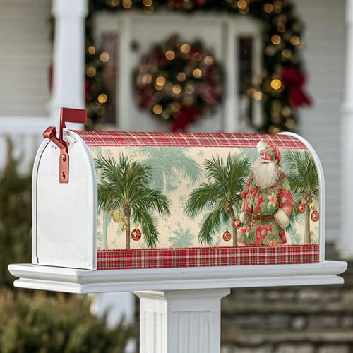Magnetische Briefkastenabdeckungen, Weihnachtsmann, Vintage-Palmen, Weihnachtsschmuck, rote Briefkasten-Dekorationen für den Außenbereich, Hof-Dekoration, 53,3 x 65,5 cm von Generic