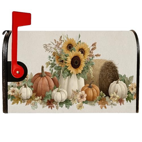 Magnetische Briefkastenabdeckungen, rustikale Bauernhaus-Kürbis-Blumen, Herbst-Orange, Briefkasten-Abdeckung für den Außenbereich, Gartendekoration, 53,3 x 65,5 cm von Generic