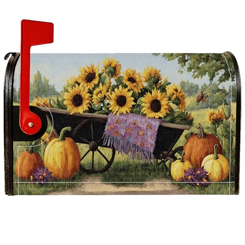 Magnetische Briefkastenabdeckungen, rustikale Bauernhaus-Kürbisse, Schubkarre, Herbst, Gelb, Briefkasten-Schutz für Veranda, Dekoration, 53,3 x 65,9 cm von Generic