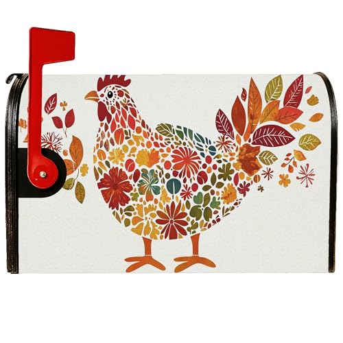 Magnetische Briefkastenabdeckungen mit Huhn, rustikale Bauernhaus-Blumen, Blätter, Herbst-Orange, Briefkasten-Wraps für den Außenbereich, Gartendekoration, 45,7 x 53,3 cm von Generic