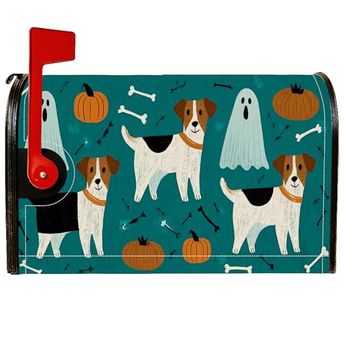 Magnetische Briefkastenabdeckungen mit Hund, verspielter Fantasie-Kürbis-Geist, Halloween, blaugrün, Briefkasten-Abdeckung für Rasendekoration, 53,3 x 65,9 cm Magnetische Briefkastenabdeckungen mit Hund, verspielter Fantasie-Kürbis-Geist, Halloween, blaugrün, Briefkasten-Abdeckung für Rasendekoration, 53,3 x 65,9 cm von Generic